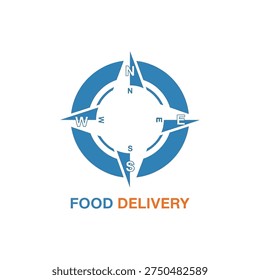 Compass logo with cardinal points (N, S, E, W), representing accurate and quick food delivery service guidance.