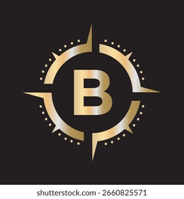 Kompass-Logo mit Vektor-Vorlage für Buchstabe B kombinieren