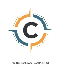 Logotipo da bússola Combine com modelo de vetor letra C