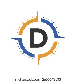Compass Logo Combine With Letter D Vector Template