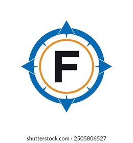 Compass Logo combine with letter F vector template