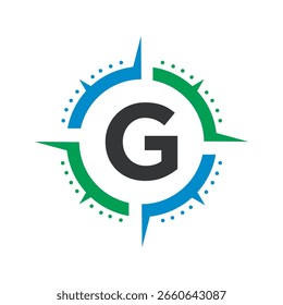 Kompass-Logo-Kombination mit Buchstabe G-Vektorvorlage