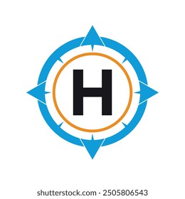 Compass Logo combine with letter H vector template