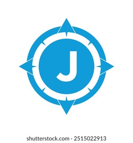 Compass Logo Combine With Letter J Vector Template