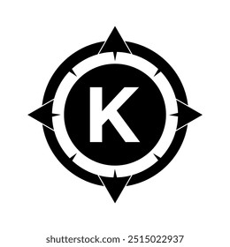 Compass Logo Combine With Letter K Vector Template