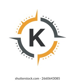 Kompass-Logo-Kombination mit Letter-K-Vektorvorlage