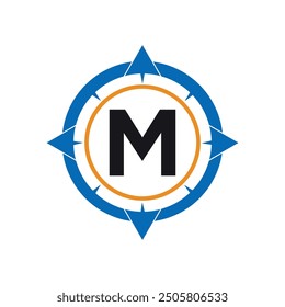 Compass Logo combine with letter M vector template
