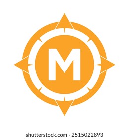 Compass Logo Combine With Letter M Vector Template