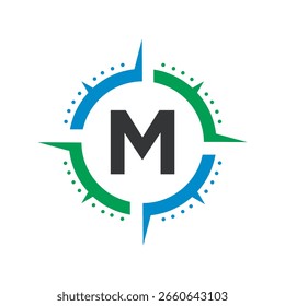 Logotipo da bússola Combine com modelo de vetor da letra M