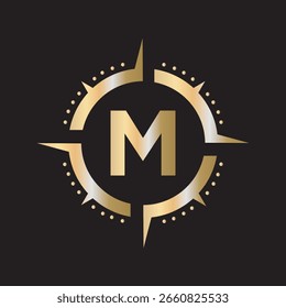 Compass Logo Combine With Letter M Vector Template