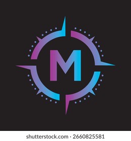 Compass Logo Combine With Letter M Vector Template