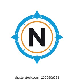 Compass Logo combine with letter N vector template