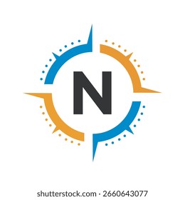 Compass Logo Combine With Letter N Vector Template