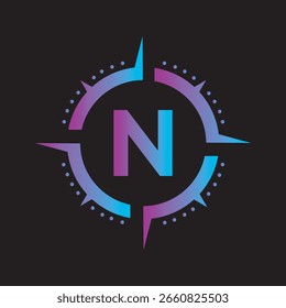 Kompass-Logo mit Letter N-Vektorvorlage kombinieren