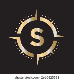 Logo De La Brújula Combinado Con La Letra S Vector Plantilla