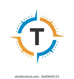 Logo De La Brújula Combinado Con La Letra T Vector Plantilla
