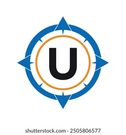 Compass Logo combine with letter U vector template