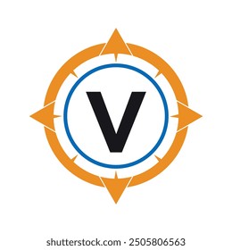 Compass Logo combine with letter V vector template