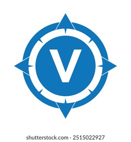 Compass Logo Combine With Letter V Vector Template