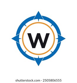 Compass Logo combine with letter W vector template