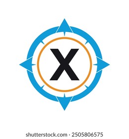 Compass Logo combine with letter X vector template