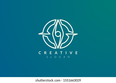 Compass. The logo design is a blend of circles with the direction of the arrow. Minimalist and modern vector illustration design suitable for business and brands