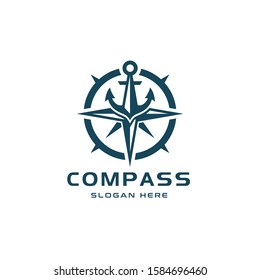 Compass Logo Design with Blue Anchor on Top