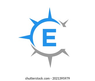 Compass logo design with E letter concept. Compass Concept with E letter typography 