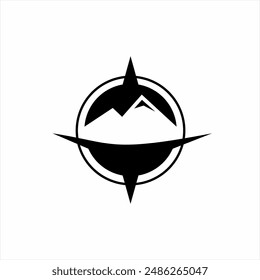 Compass logo design with mountain illustration.