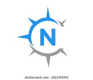 Compass logo design with N letter concept. Compass Concept with N letter typography 