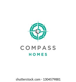 A compass logo design template. Awesome a compass with home negatice space logo. A compass with home lineart logotype.