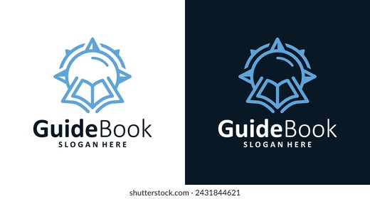 Compass logo design template with a guide book  graphic design illustration. icon, symbol, creative.