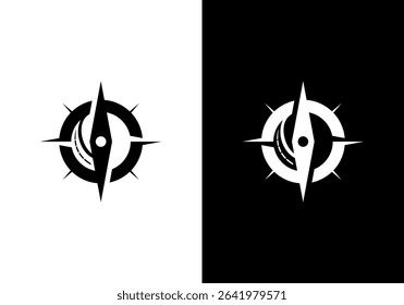 compass logo design template with road. navigation compass vector logo	