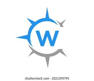 Compass logo design with W letter concept. Compass Concept with W letter typography 