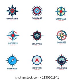 Compass logo emblem design template. Navigation equipment that explorer use to explore new area icon vector illustration