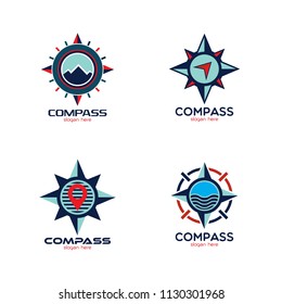 Compass logo emblem design template. Navigation equipment that explorer use to explore new area icon vector illustration