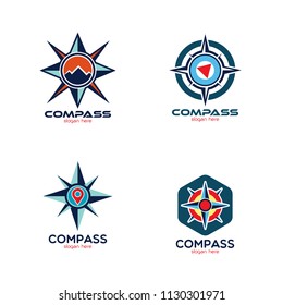 Compass logo emblem design template. Navigation equipment that explorer use to explore new area icon vector illustration