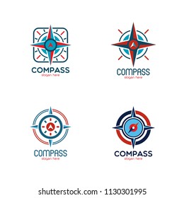 Compass logo emblem design template. Navigation equipment that explorer use to explore new area icon vector illustration