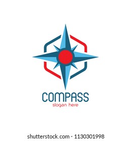 Compass logo emblem design template. Navigation equipment that explorer use to explore new area icon vector illustration