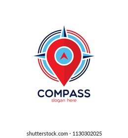 Compass logo emblem design template. Navigation equipment that explorer use to explore new area icon vector illustration