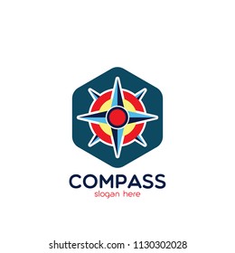 Compass logo emblem design template. Navigation equipment that explorer use to explore new area icon vector illustration
