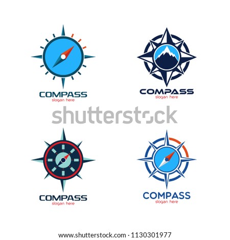 Compass logo emblem design template. Navigation equipment that explorer use to explore new area icon vector illustration