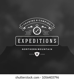 Compass logo emblem vector illustration. Outdoor adventure leisure, silhouette shirt, print stamp. Vintage typography badge design.