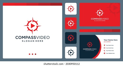 compass logo inspiration with video play button logo. premium vector