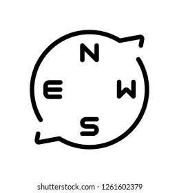 compass logo with letters of directions, linear outline icon. Black icon on white background