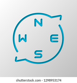 compass logo with letters of directions, linear outline icon. Paper design. Cutted symbol with shadow
