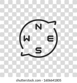 compass logo with letters of directions, linear outline icon. Black symbol on transparency grid
