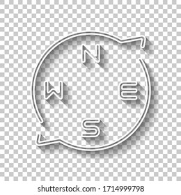 Kompass-Logo mit Wegbuchstaben, lineares Rahmensymbol. Weißes Rahmenzeichen mit Schatten auf transparentem Hintergrund