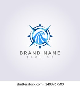 Compass logo with ocean waves, for your Business or Brand.