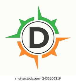 Compass Logo On Letter D Alphabet. Navigator Symbol